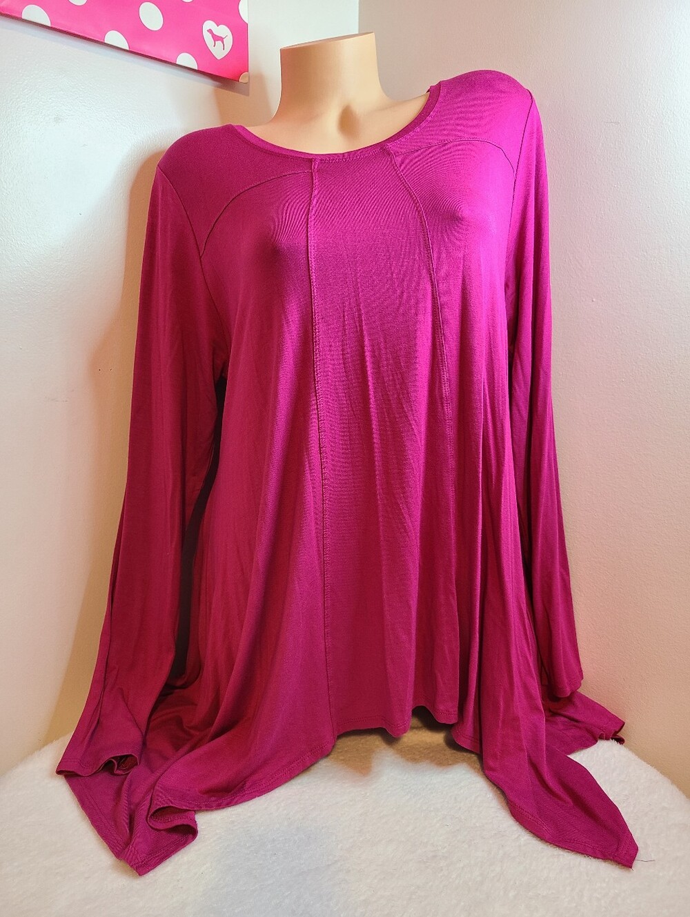 Chelsea & Theodore Long-Sleeve Swing Top in Fuchsia Size Lg - NWT